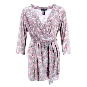 Medium Grey and pink floral robe wrap kimono silky Cherry blossom lingerie sleep